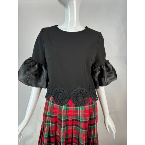 Gracia Black Top With Lace Hem & Organza Sleeves Size M - Picture 1 of 16